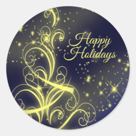 Weihnachtsbaum Party Gold Stars Navy Blue Holidays Runder Aufkleber