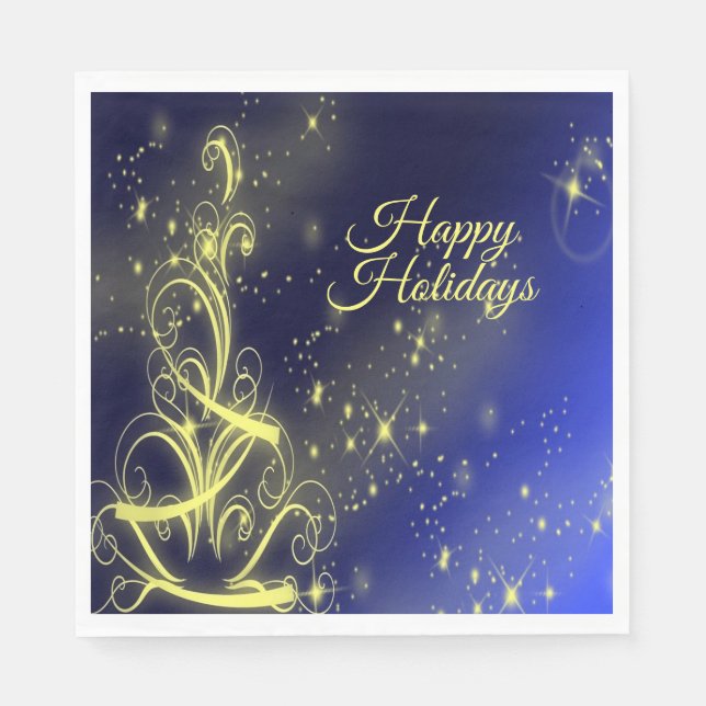 Weihnachtsbaum Party Gold Stars Navy Blue Holidays Serviette (Vorderseite)