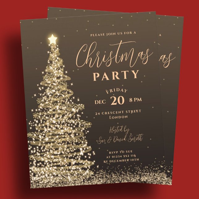 Weihnachtsbaum Party Goldene Feiertage Einladung (Budget Christmas Tree Party Gold Holiday Invite )