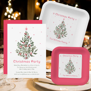 Weihnachtsbaum Party Rot und Weiß Pappteller