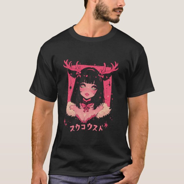 Weihnachtsbaum Pastel Anime Girl Waifu sweet Holid T-Shirt (Vorderseite)