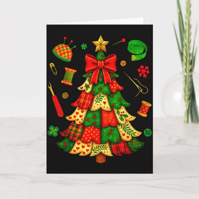 Weihnachtsbaum-Patchwork-Quilten-Quilter-Nähen L Karte (Vorderseite)