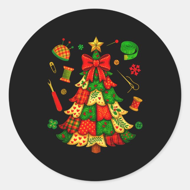 Weihnachtsbaum-Patchwork-Quilten-Quilter-Nähen L Runder Aufkleber (Vorderseite)