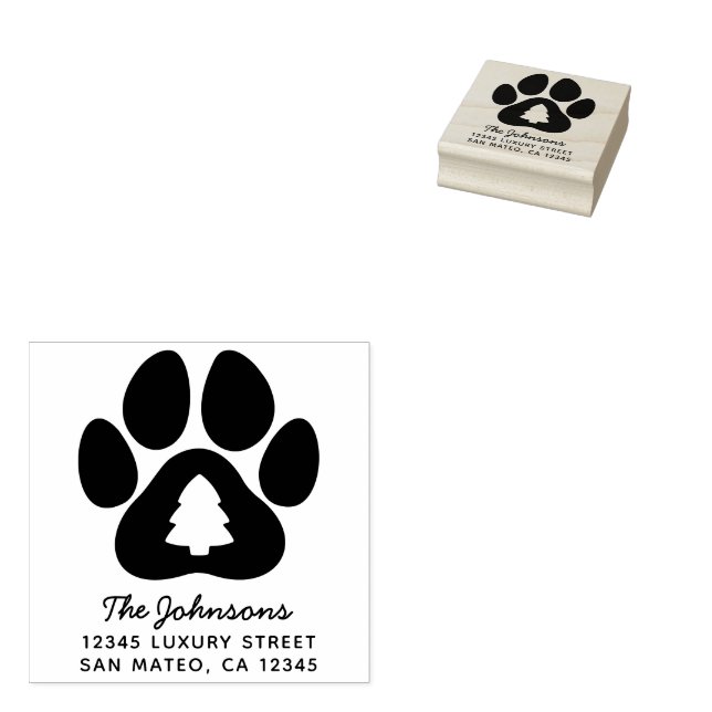 Weihnachtsbaum Paw Print Holiday Address Gummistempel (Stempel)