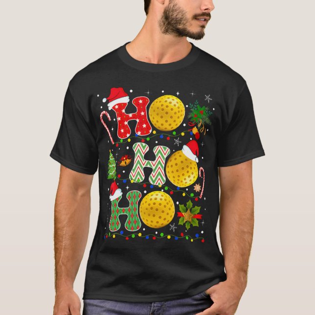Weihnachtsbaum Pickleball Ho Ho Ho T-Shirt (Vorderseite)