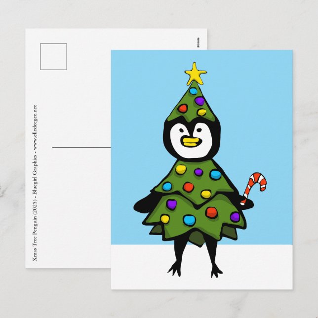 Weihnachtsbaum Pinguin Feiertagspostkarte (Vorne/Hinten)