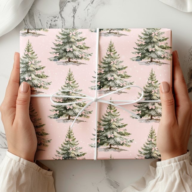 Weihnachtsbaum Pink Bow Wrapping Paper Geschenkpapier (Von Creator hochgeladen)