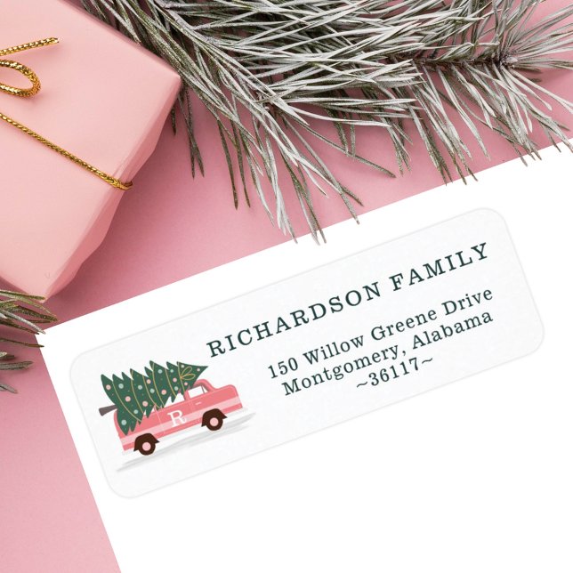 Weihnachtsbaum Pink Vintag Van Monogram White (Christmas Tree Pink Vintage Van Monogram White Label)