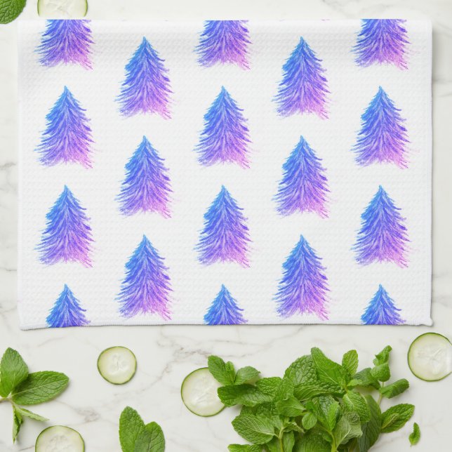 Weihnachtsbaum Pink Watercolor Muster Urlaub Geschirrtuch (Gefaltet)