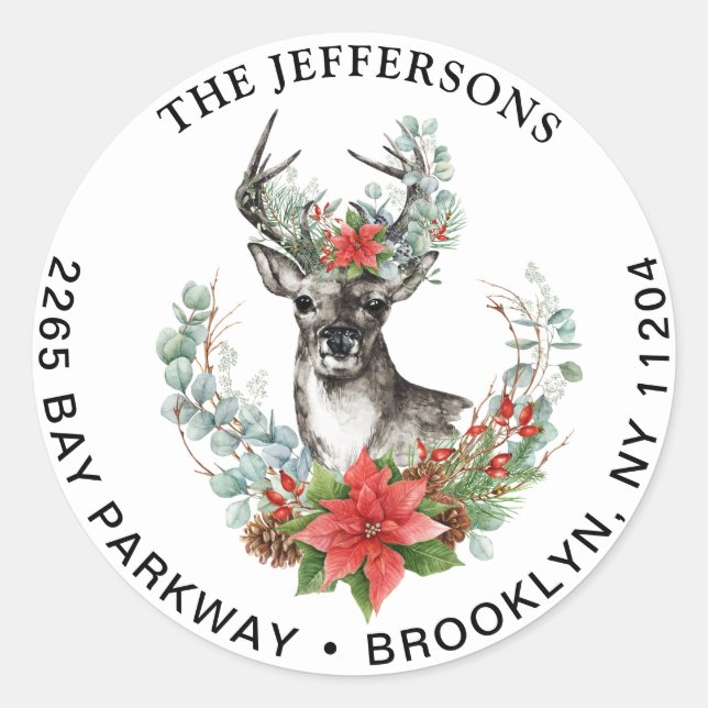 Weihnachtsbaum Poinsettia Rücksendeadresse Etikett Runder Aufkleber (Vorderseite)