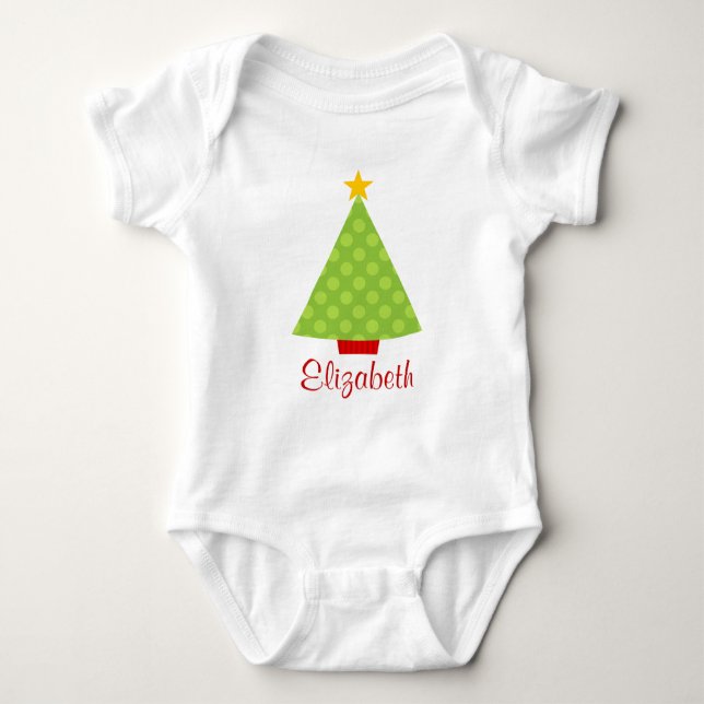 Weihnachtsbaum-Polka-Punkt-Kinder personalisiert Baby Strampler (Vorderseite)