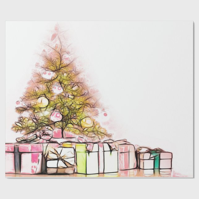Weihnachtsbaum präsentiert Ferien Geschenkpapier (Flach)