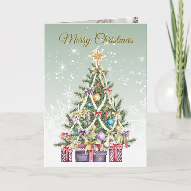 Weihnachtsbaum, präsentiert Foto Feiertagskarte (Vorderseite)