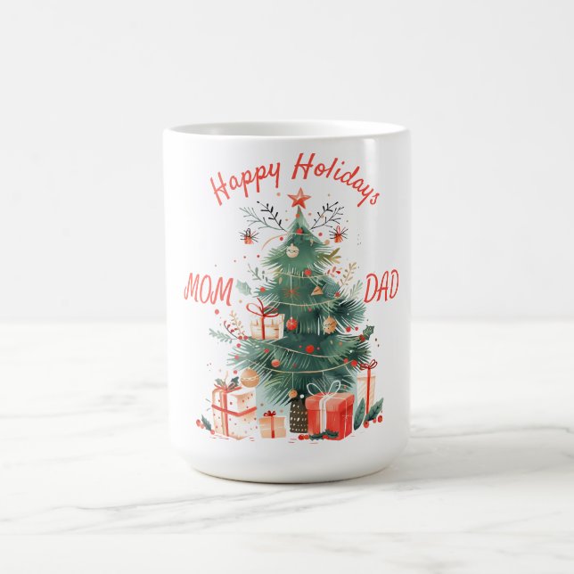 Weihnachtsbaum präsentiert weiße Mama und Vater Kaffeetasse (Mittel)