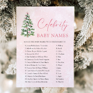 Weihnachtsbaum-Promi-Babynamen-Spiel mit rosa Schl Einladung