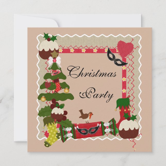 Weihnachtsbaum & Puddings Party Einladung (Vorderseite)
