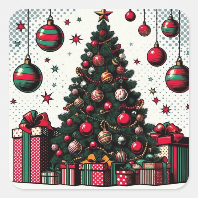 Weihnachtsbaum Quadratischer Aufkleber (Vorderseite)