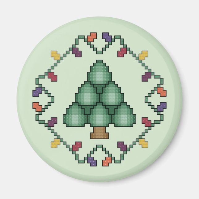 Weihnachtsbaum Quilt Square Cross Stitch Muster Magnet (Vorne)