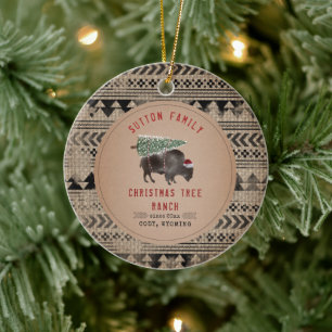 Weihnachtsbaum Ranch Santa Buffalo Burlap Keramik Ornament
