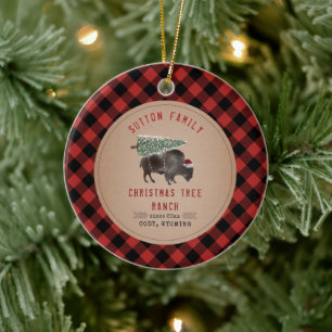 Weihnachtsbaum Ranch Santa Buffalo Rustikal Karier Keramik Ornament