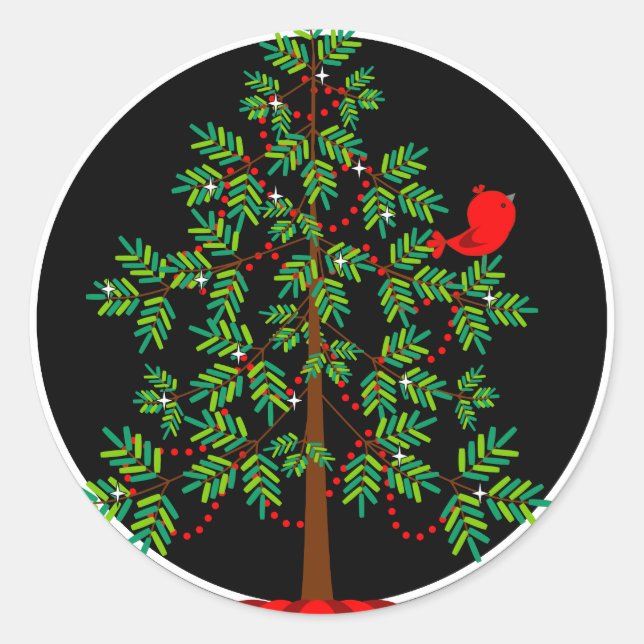 Weihnachtsbaum Red Bird Round Sticker (Vorderseite)