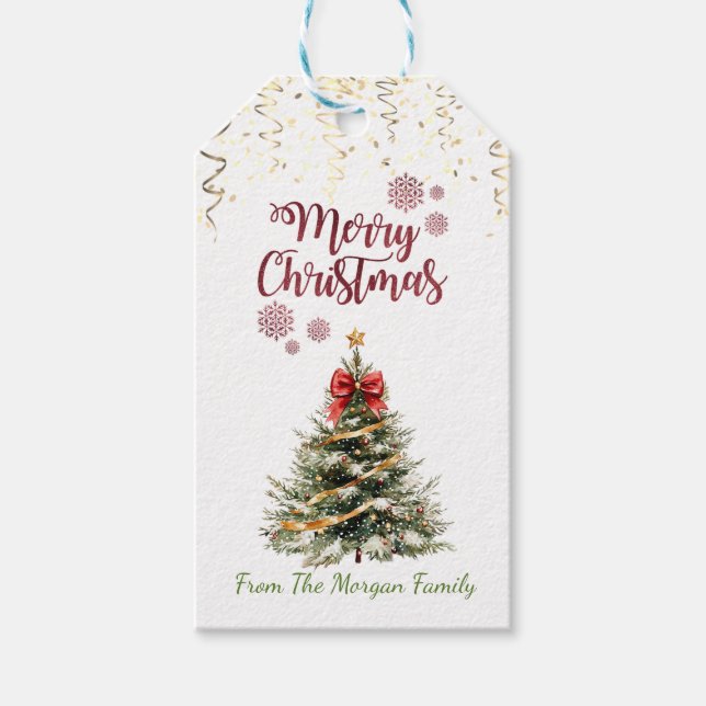 Weihnachtsbaum Red Bow Confetti Geschenk Geschenkanhänger (Vorderseite)