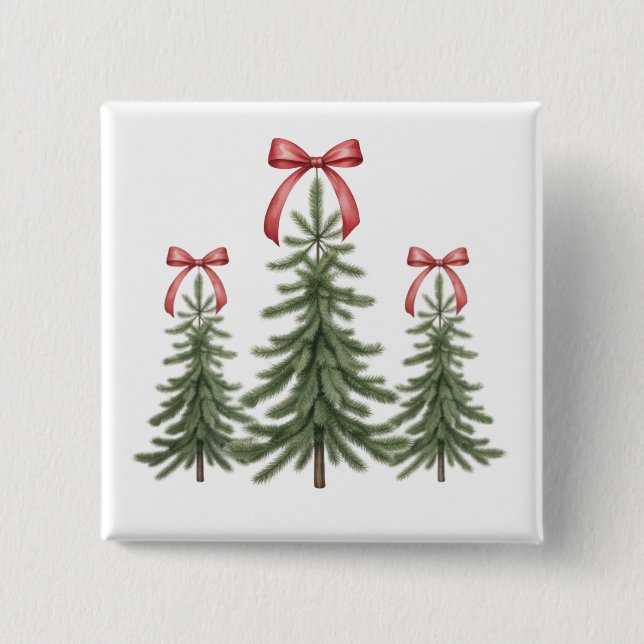 Weihnachtsbaum Red Bow Retro Frohe Weihnachten Wei Button (Vorderseite)