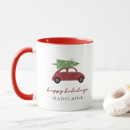 Weihnachtsbaum Red Car Ihr Name glückliche Ferien Tasse