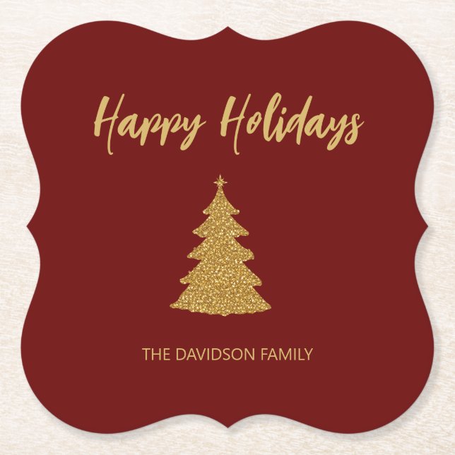 Weihnachtsbaum Red Gold Glitzer Urlaub Untersetzer (Vorderseite)