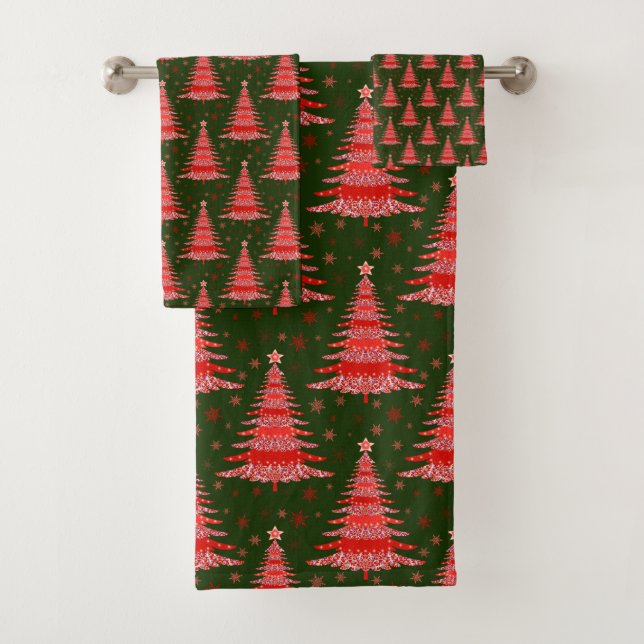 Weihnachtsbaum Red Green Muster Design Badhandtuch Set (Insitu)