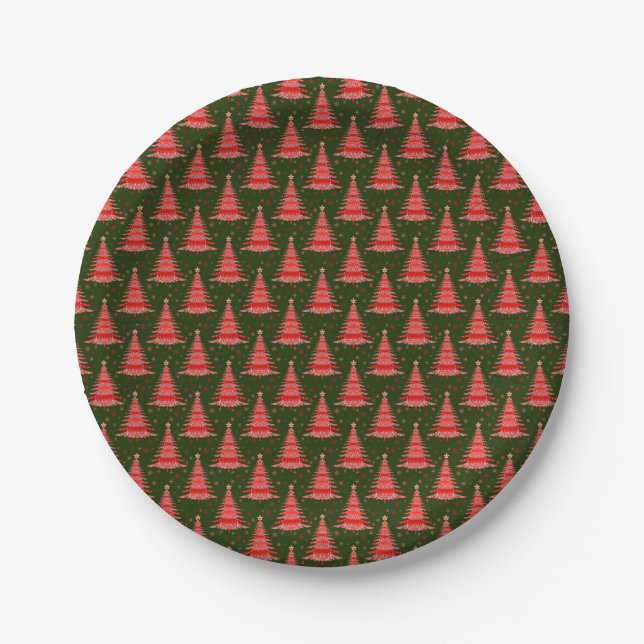 Weihnachtsbaum Red Green Muster Design Pappteller (Vorderseite)