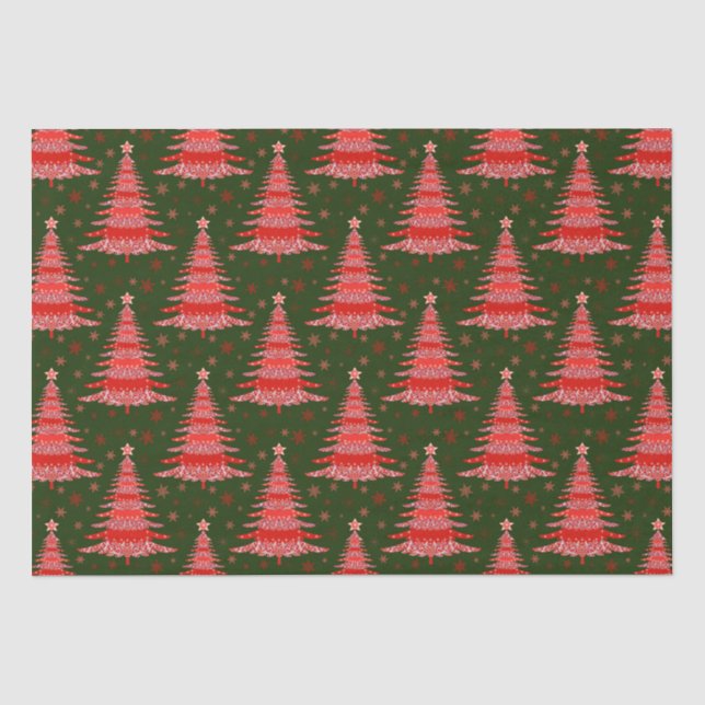 Weihnachtsbaum Red Green Muster Design Seidenpapier (Vorderseite)