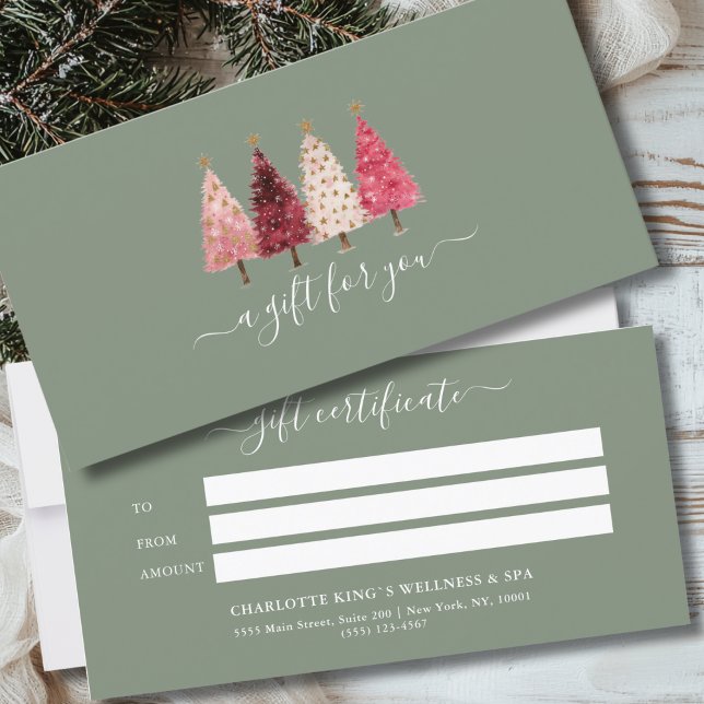 Weihnachtsbaum Red Pink Green Geschenkgutschein (Custom Whimsical Red Pink Green Business Salon Gift Certificate)