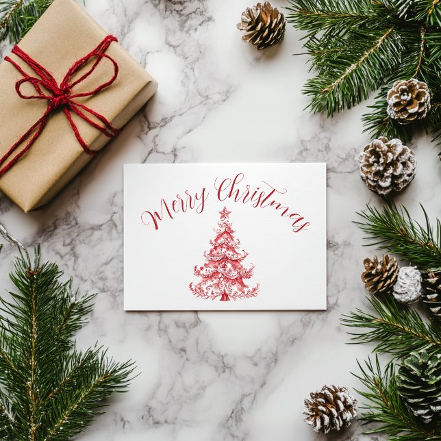 Weihnachtsbaum Red Toile Postkarte (red toile christmas tree)