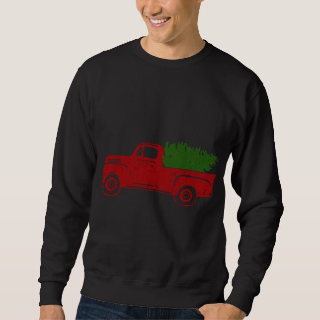 Weihnachtsbaum Red Truck Funny Xmas Familiengesche Sweatshirt (Vorderseite)