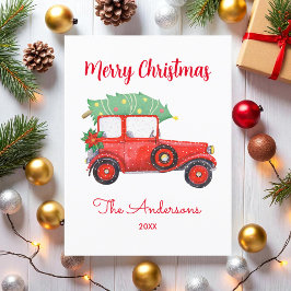 Weihnachtsbaum Red Truck White Postkarte