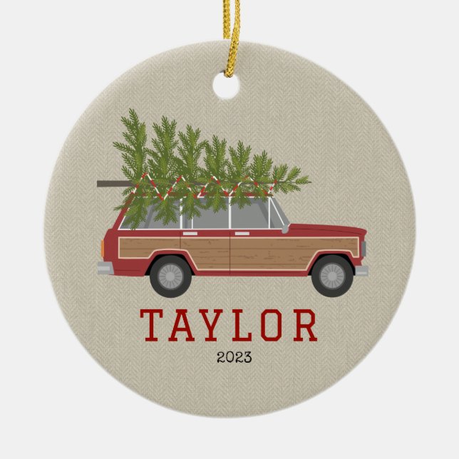 Weihnachtsbaum Red Wood SUV Wagon Imitate Tweed Keramik Ornament (Vorne)