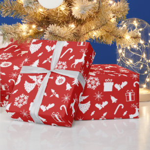 Weihnachtsbaum Reindeer Snowflake Angel Red White Geschenkpapier