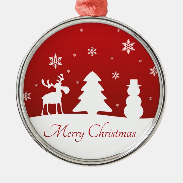Weihnachtsbaum Reindeer Snowman Silbernes Ornament (Vorne)