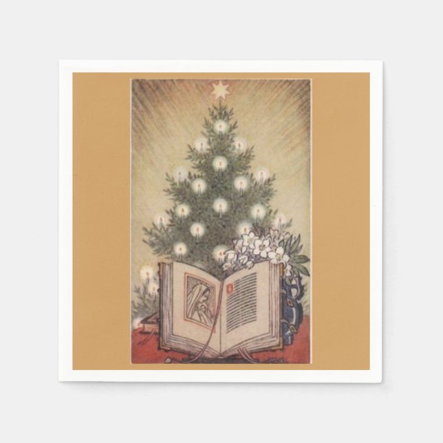 Weihnachtsbaum Religious Vintag Paper Napkins Serviette (Vorderseite)