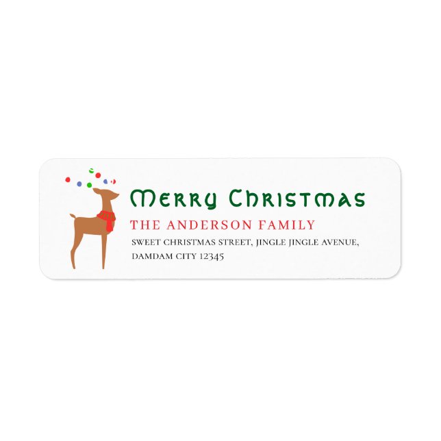 Weihnachtsbaum & Rentier Einfache Rücksendeadresse (Vorne)