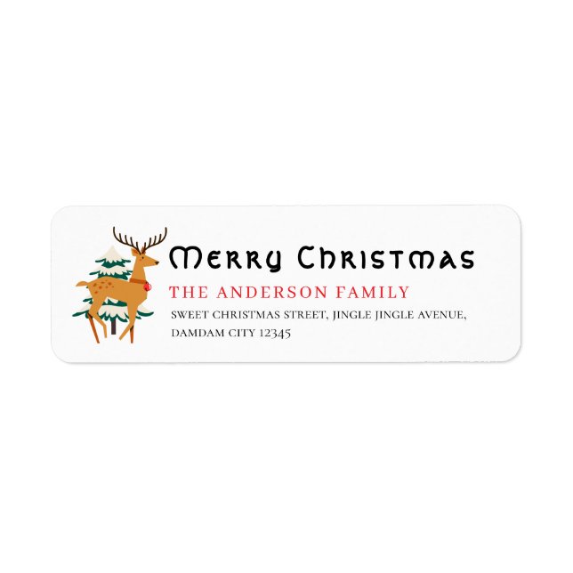 Weihnachtsbaum & Rentier Einfache Rücksendeadresse (Vorne)