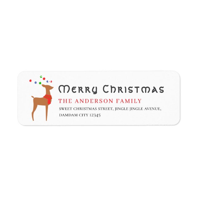 Weihnachtsbaum & Rentier Einfache Rücksendeadresse (Vorne)