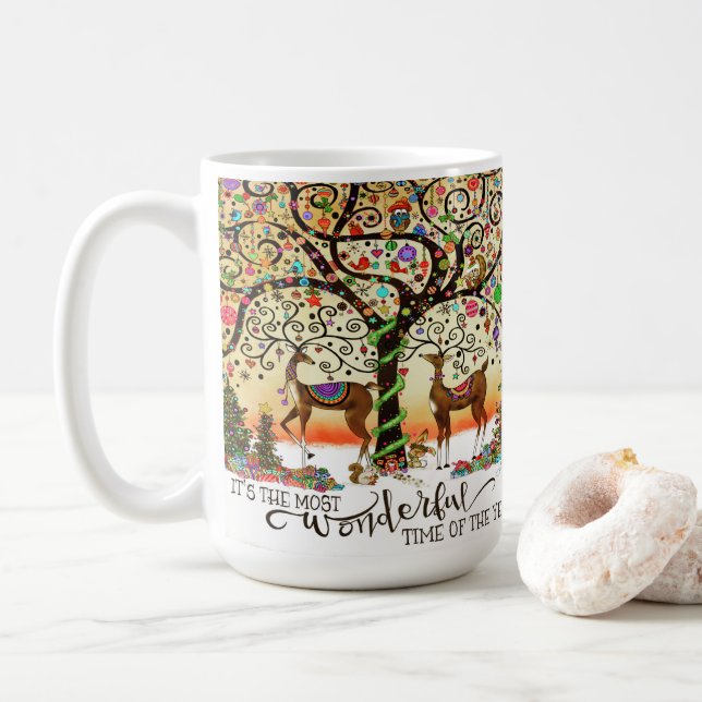 Weihnachtsbaum Rentierbaum Kaffeetasse (Mit Donut)