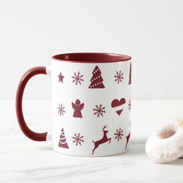 Weihnachtsbaum, Rentiere, Engel und Schnee Tasse (Mit Donut)