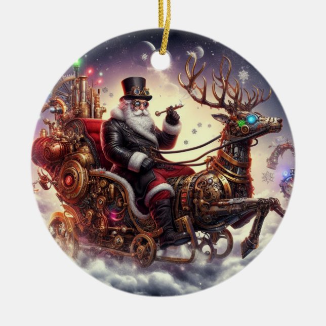 Weihnachtsbaum/Rentiersteampunkt Weihnachten/Winte Keramik Ornament (Vorne)