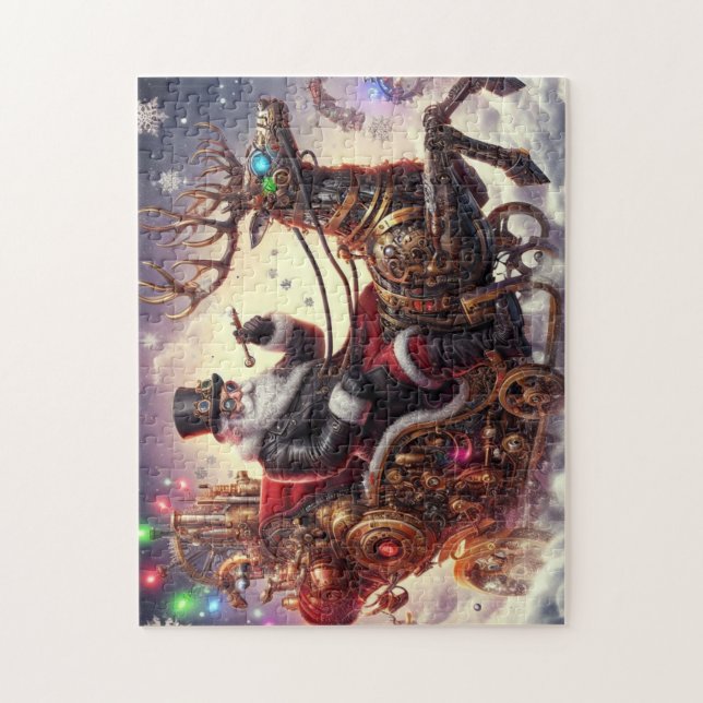 Weihnachtsbaum/Rentiersteampunkt Weihnachten/Winte Puzzle (Vertikal)