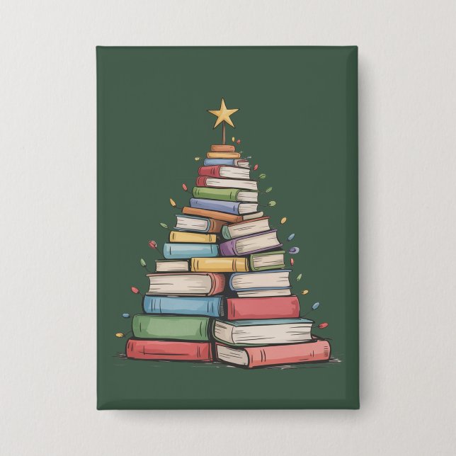Weihnachtsbaum Retro Bücherwurm Bibliothek  Button (Vorderseite)