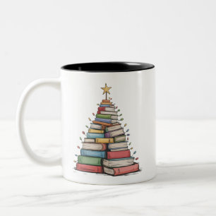 Weihnachtsbaum Retro Bücherwurm Bibliothek Zweifarbige Tasse