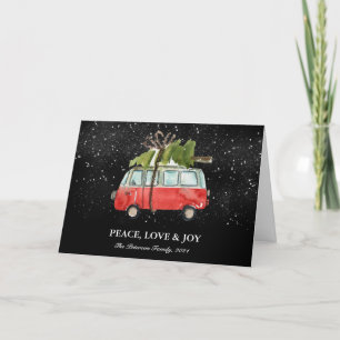 Weihnachtsbaum   Retro Red Wagon Holiday Cards  Feiertagskarte